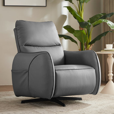 31.89" Wide Genuine Leather Swivel Power Recliner with Dual Motor Independent Control