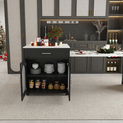 Table de salle à manger extensible de 80 pouces avec comptoir en marbre et grain de bois