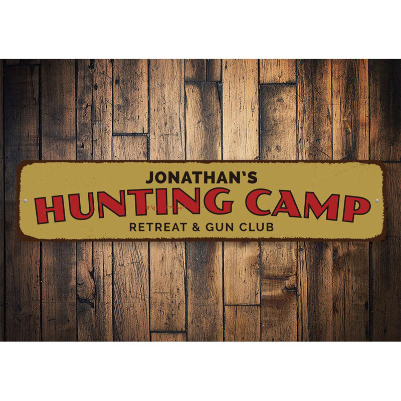Enseigne en aluminium personnalisée «Hunting Camp Retreat», H 6 po x l 24 po x P 0,06 po