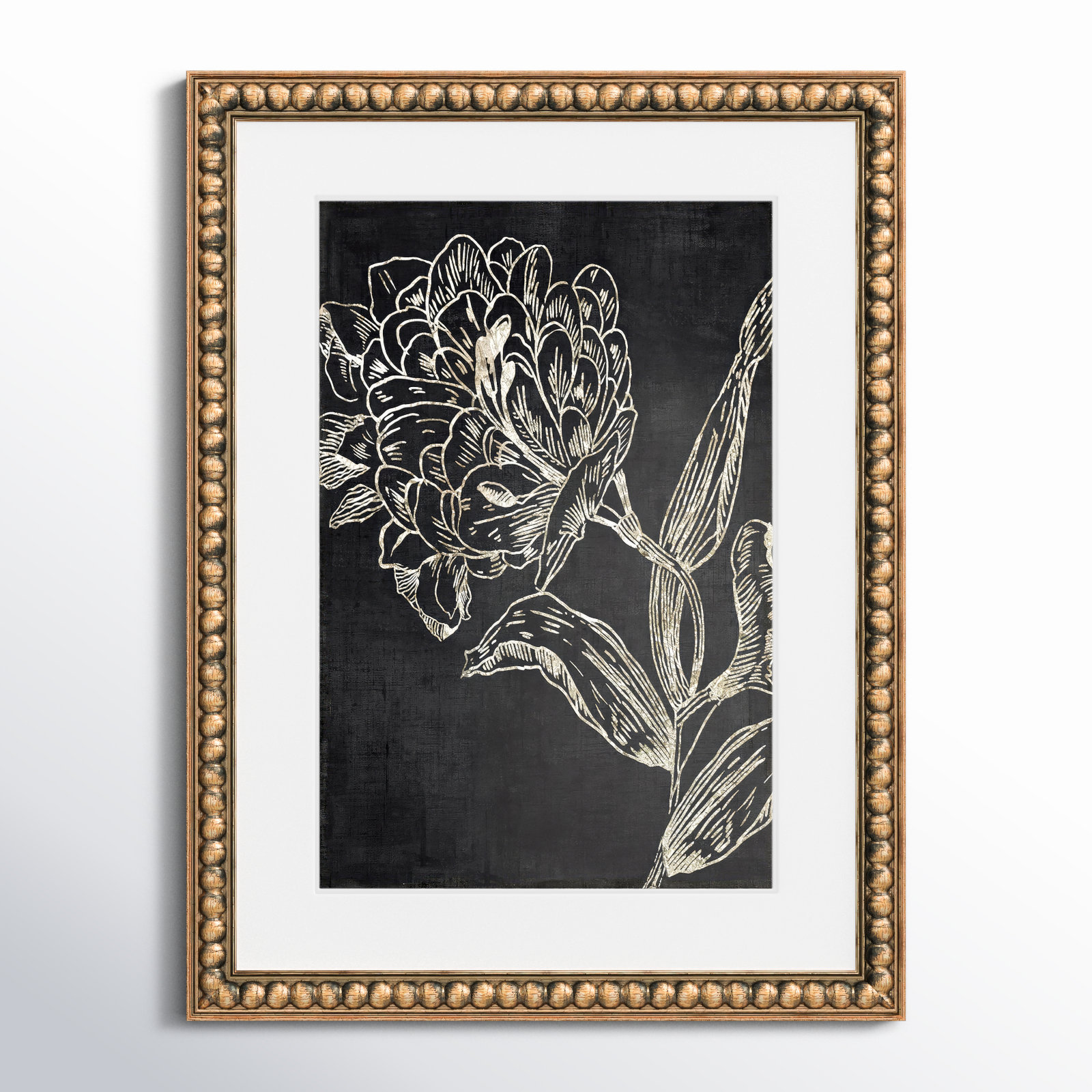 Clarendon "Golden Flower Folklore II" Print, 24" H x 18" W, Gold Bead