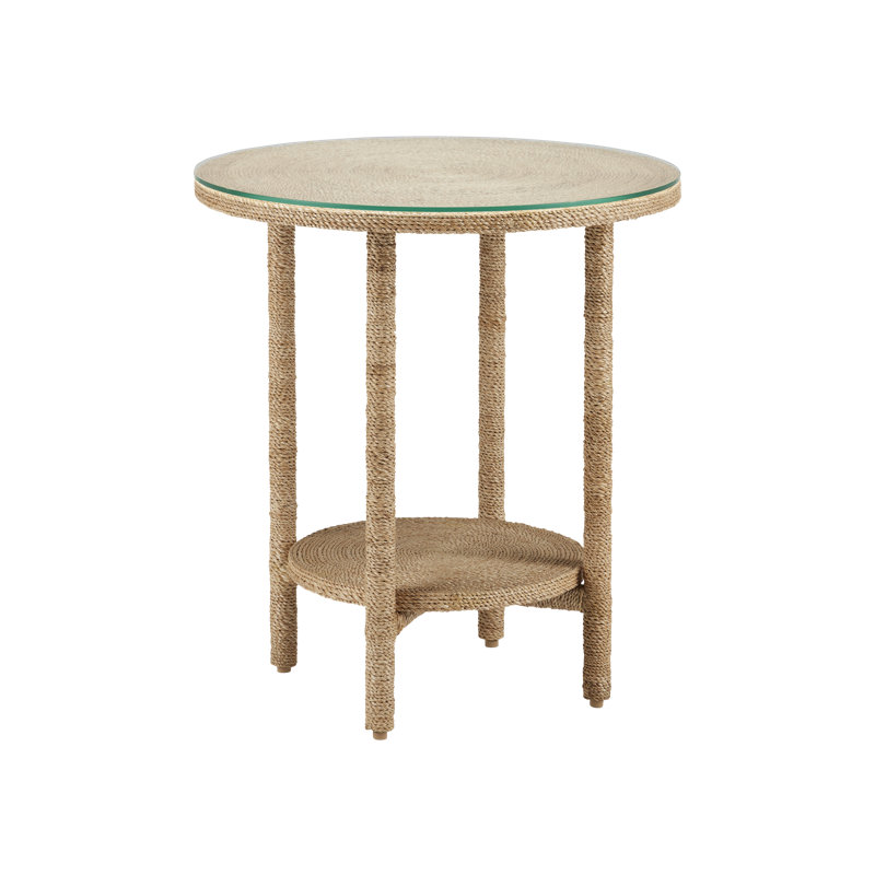 Natural Abaca Rope Round Accent Table with Glass Top