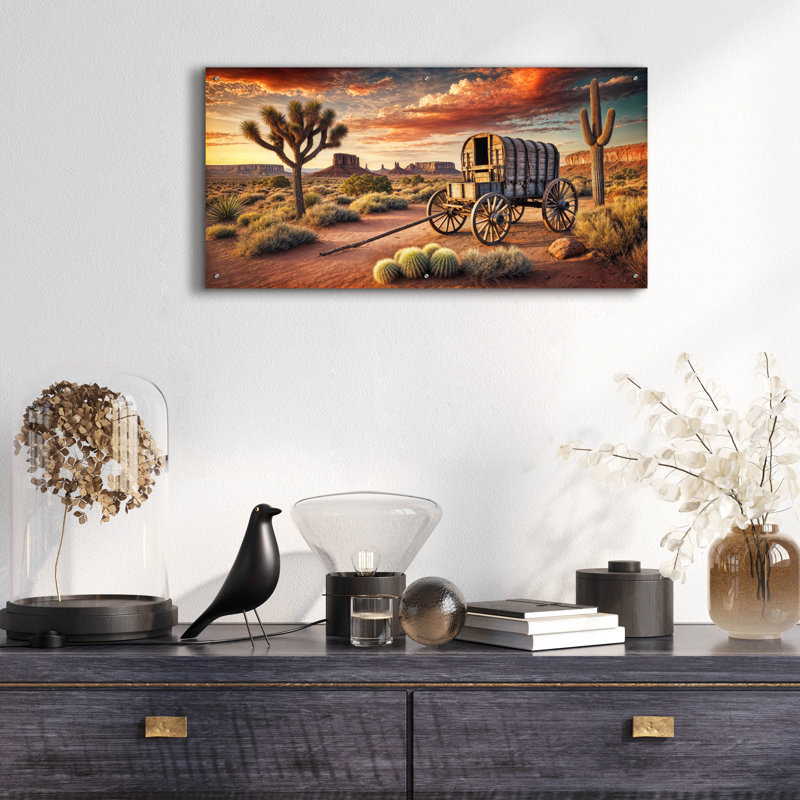 «Southwest Wagon» par Rey Klimt, art mural en verre acrylique, H 24 po x l 48 po