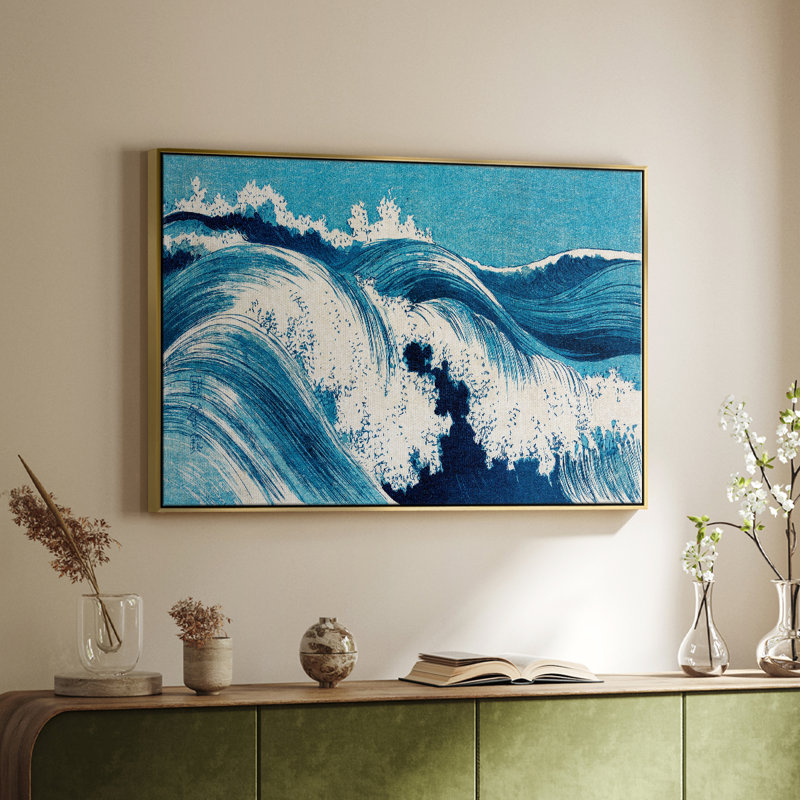 Paysage rétro - XXI, Toile avec cadre flottant or, H 25 po x l 37 po x P 2 po