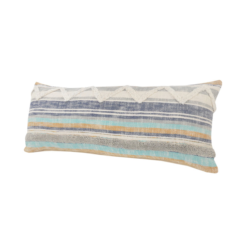 Coussin 100% coton rayé bleu / brun clair fait à la main, Polyester/ bourre en polyester