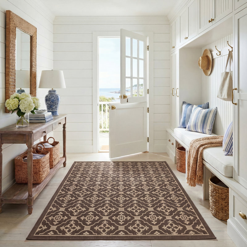 Tapis intérieur / extérieur brun / brun clair Aengus, Rectangle 5 pi 3 po x 7 pi 7 po
