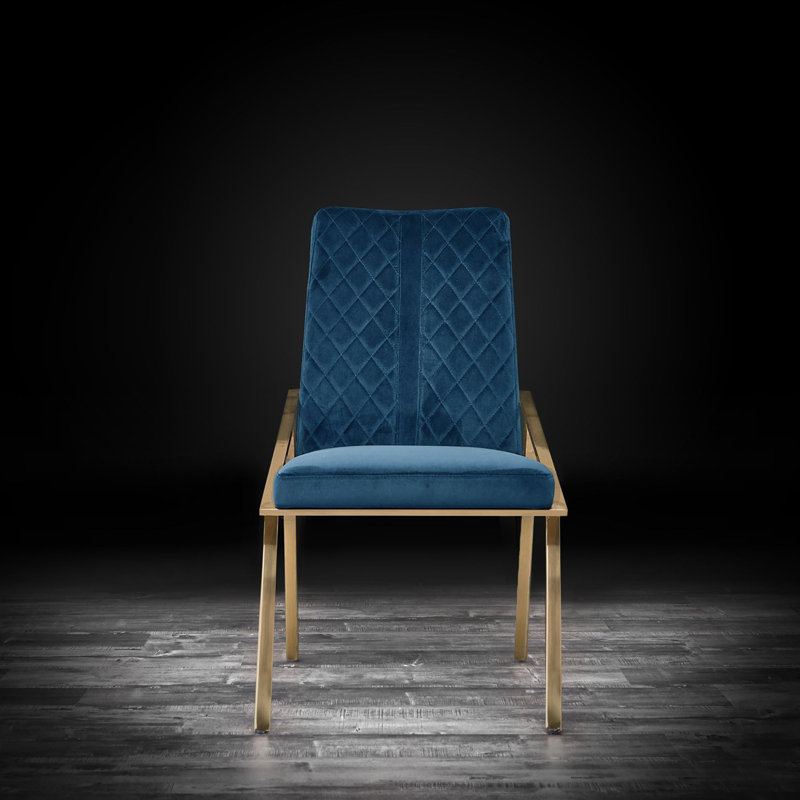 Chaise d'appoint Ingleside, Acier inoxydable doré champagne brossé, Bleu très foncé