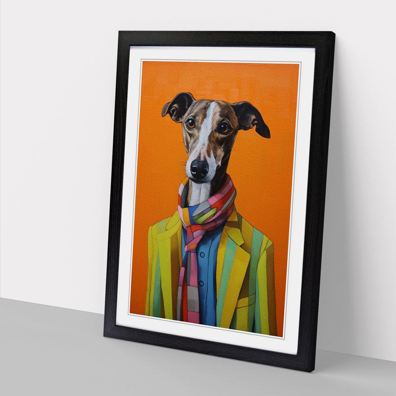 Whippet Contemporary - Framed Print, 34cm H x 25cm W x 2cm D, Black 