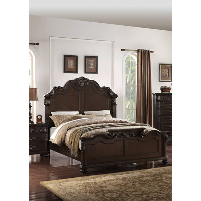 Traditional Style Queen Size Bed 1Pc Bun Feet Carved Details Tall Headboard Antique Cherry Finish Bedroom Furniture