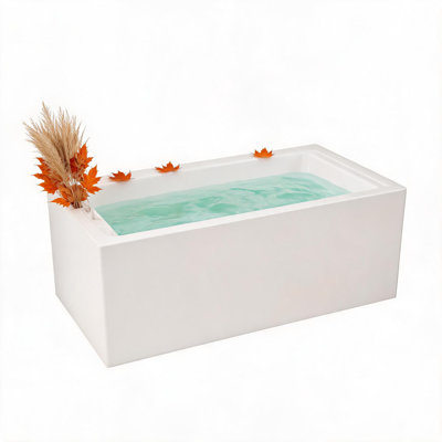 Acrylic Skirted Drop-In Bathtubs 60×30 Inch with Drain & Overflow Drop-In Bathtub, Compact Alcove Soaking Bath Tub for Small Bathrooms, Comfortable Deep Soak with Smooth Surface, Recessed Bathtub