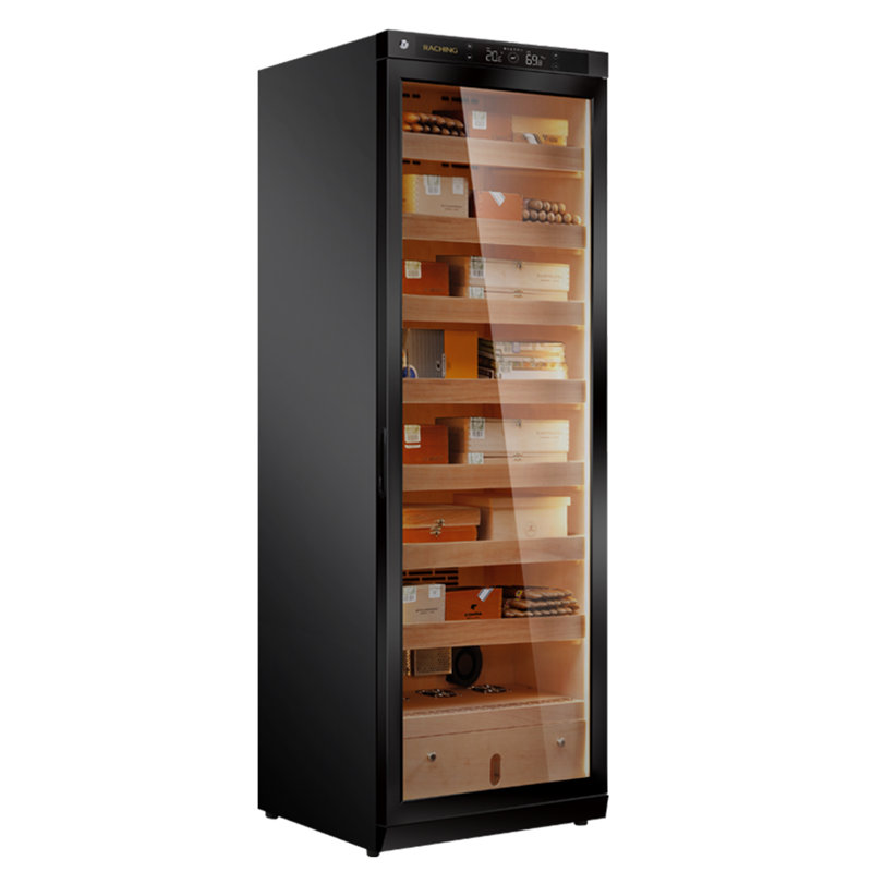 Armoire à cigares à contrôle du climat, armoire à cigares Raching pour le rangement et le vieillissement, cadre en bois avec système de température et d'humidité constante, 7 plateaux en cèdre du Canada de qualité supérieure - peinture pour pian