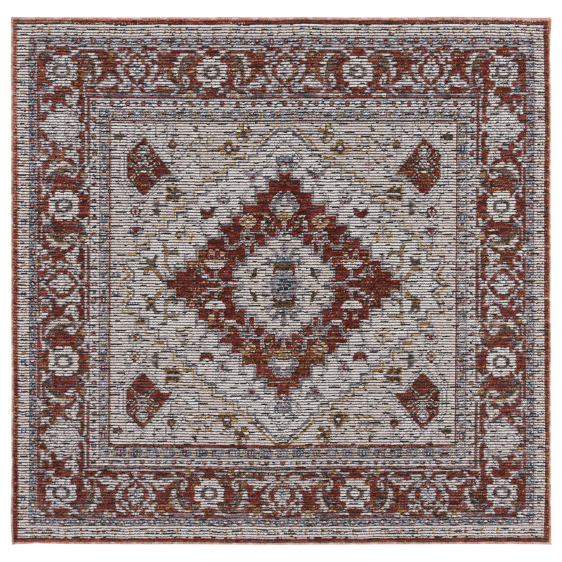 Tapis oriental ivoire / rouille à tissage oriental, Carré 6 pi