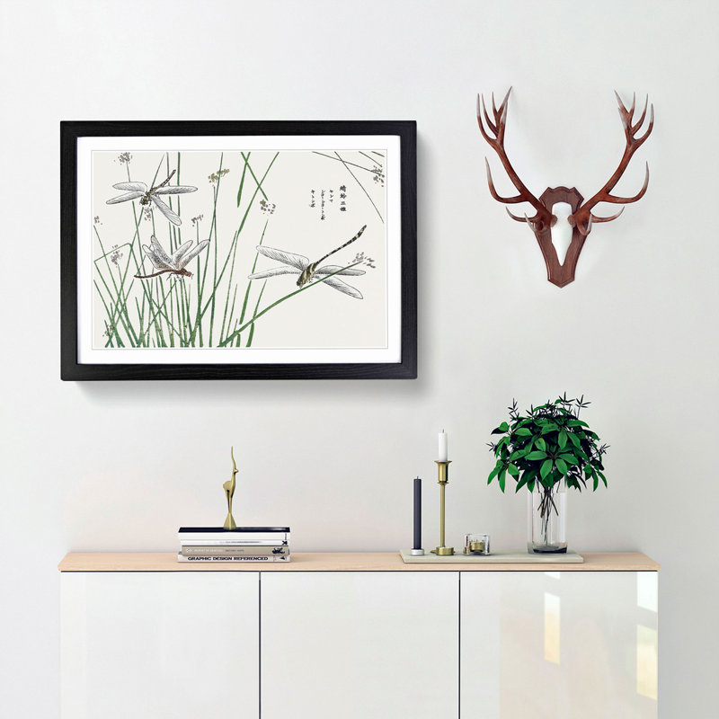 Dragonflies by Morimoto Toko - Picture Frame Painting Print, Black Framed, 62cm H x 87cm W x 2cm D