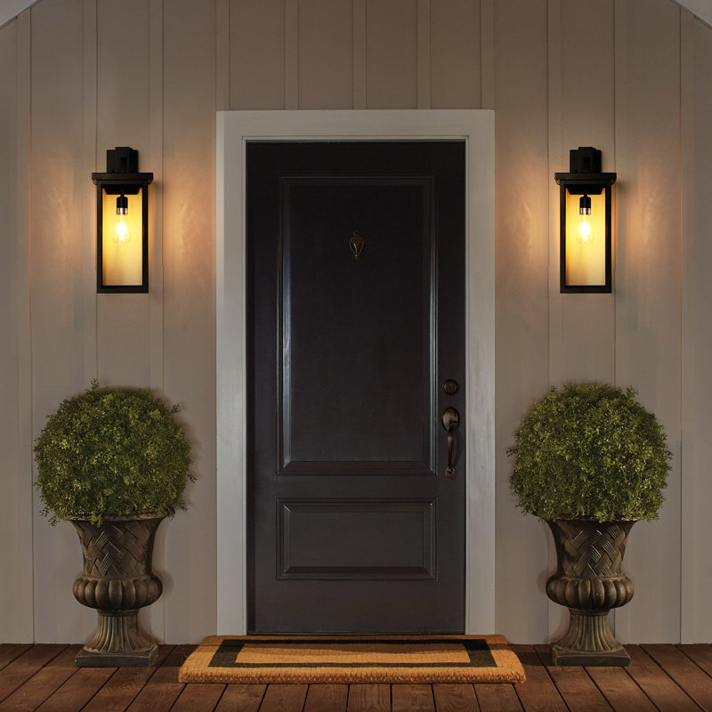 Set Of 2 Modern Outdoor Wall Lanterns 20 Inch, Black Exterior Light Fixtures Sconces, Clear Glass Weatherproof Wall Mount For Porch Patio Garage |  Gift Idea