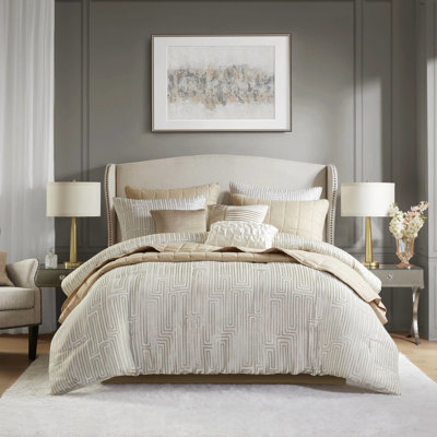 Édredon 10 pièces pour grand lit et courtepointe - Confort toutes saisons, caractéristique, taies décoratives de luxe confortables avec détails Bartack, taies décoratives, jupe de lit