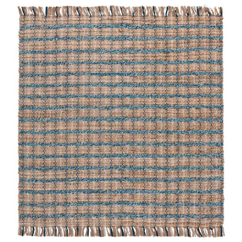 Ellenore Hand Woven 0.85 Jute 0.15 Cotton Checkered Rug, Square 6'