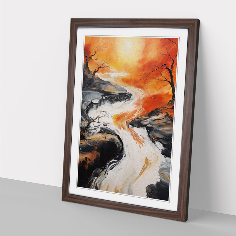 River Gestural No.2 - Single Picture Frame Print on Wood, 34cm H x 25cm W x 2cm D, Walnut