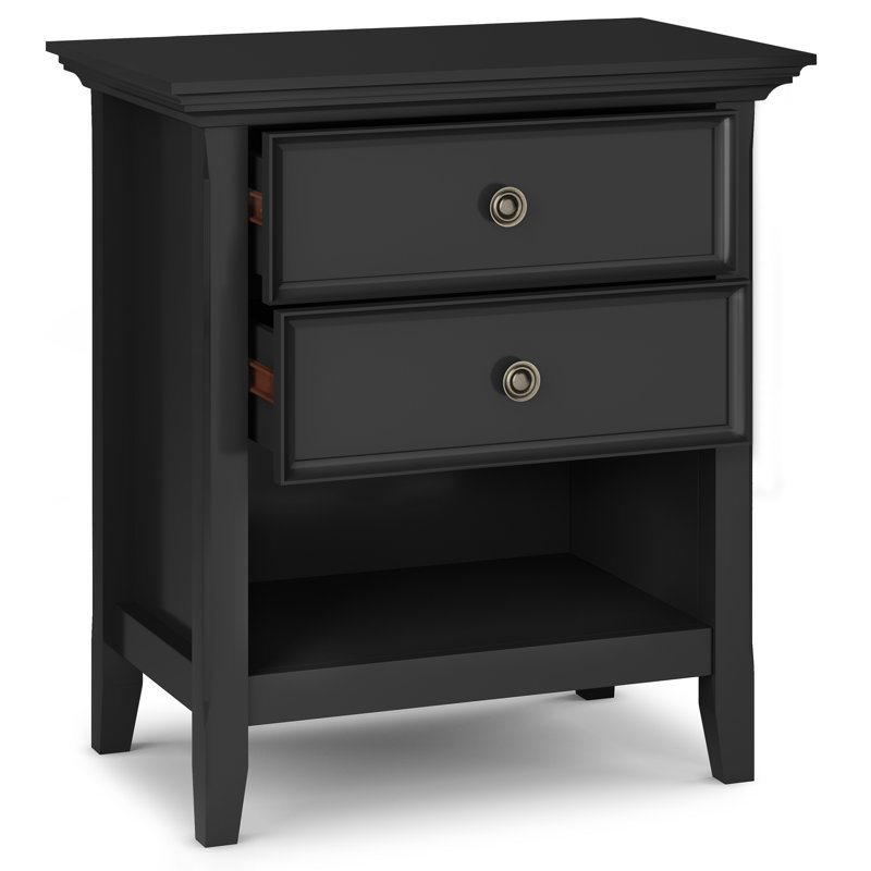 Ensemble de 2 tables de chevet Amherst en bois massif noir (ensemble de 2), Noir, noir, noir, noir