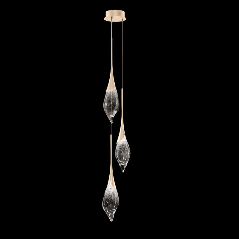 Luminaire suspendu rond l 9,5 po Mayu, Champagne