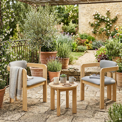 Ensemble de 2 chaises de salle à manger d'extérieur en bois d'acacia avec coussins, fauteuils modernes en bois massif avec revêtement résistant aux intempéries