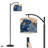 Arc Floor Lamp with Remote Control Romantic Boho Navy Peony Standing Lamp 3 Color Dimmable Tall Lamp with Foot Switch for Bedroom Reading Corner