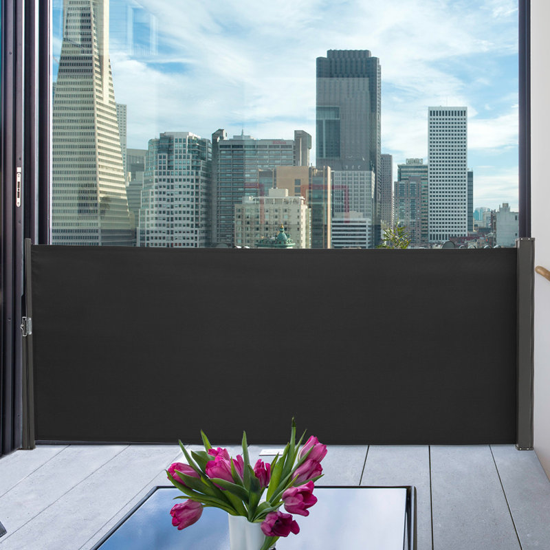 Dakota Fields 300cm W x 12cm D Fabric Cover Motorised Retractable Side Awning, Dark Grey