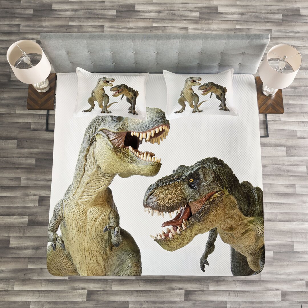 Gestepptes Bettdecken-Set, T-Rex Pair Predators, Dinosaurier, Elfenbein Braun Grau