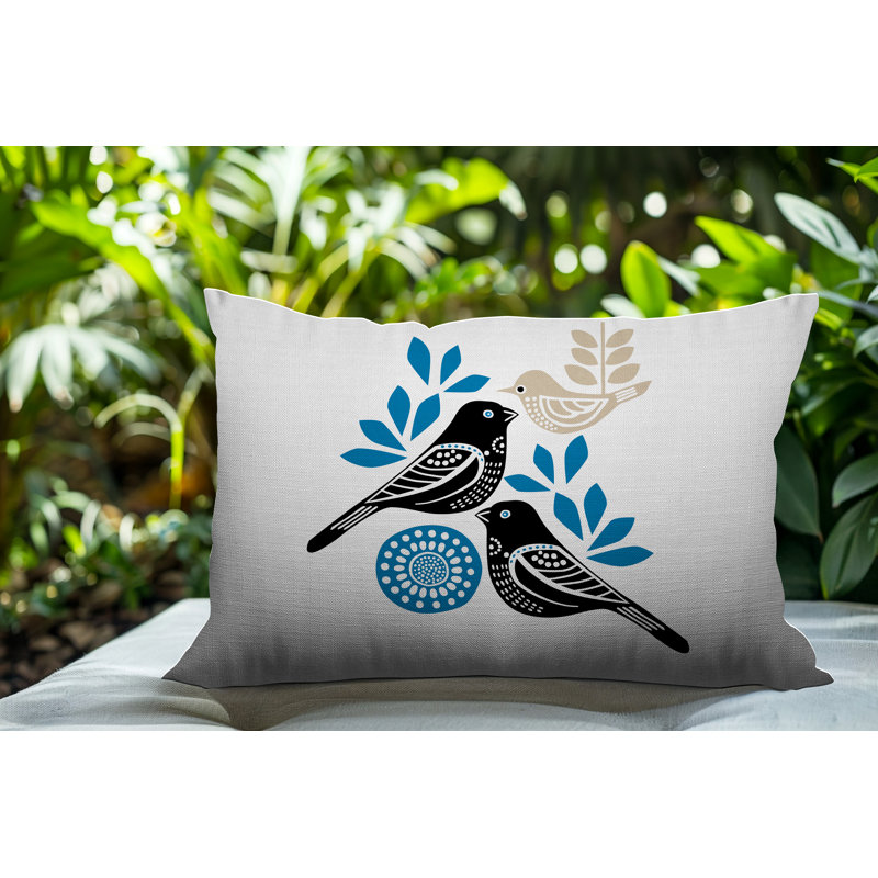 Oreiller rectangulaire réversible intérieur / extérieur Della Bird, Rectangle H 18 po x l 25 po, Turquoise