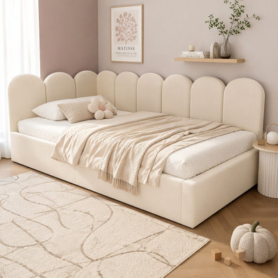 Lit de jour capitonné avec rangement, lit ottoman, divan-lit simple, lit de jour avec cadre de lit coffre hydraulique, sommier à lattes métalliques, velours (sans matelas)