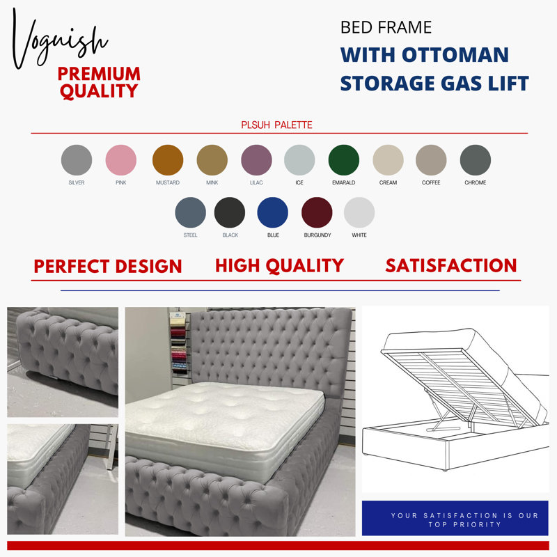 Upholstered Ottoman Storage Bed, Blue, Super King (6')