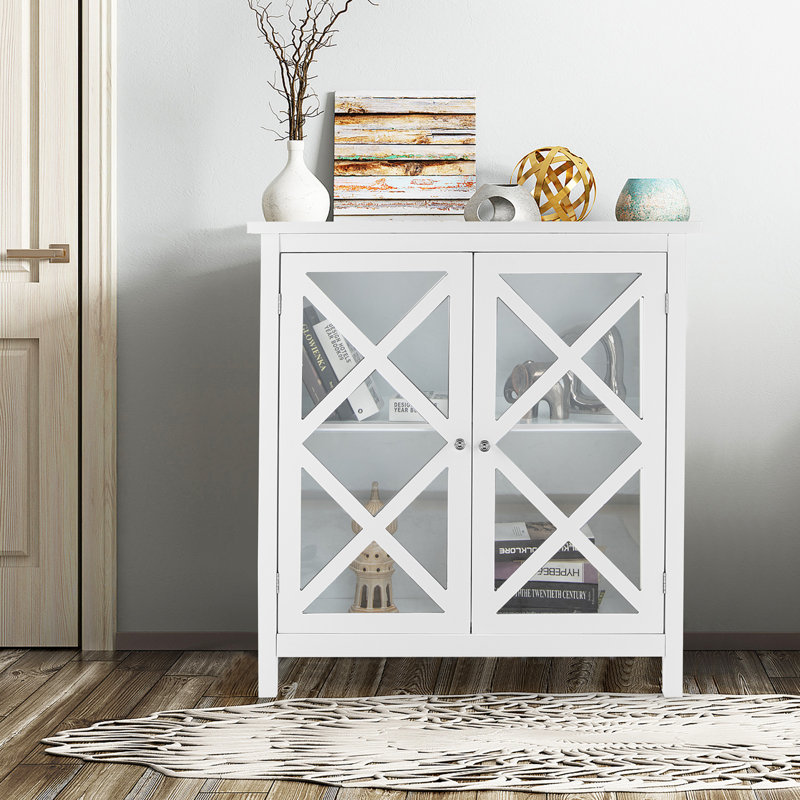 White MDF Kitchen Buffet Sideboard with Glass Doors