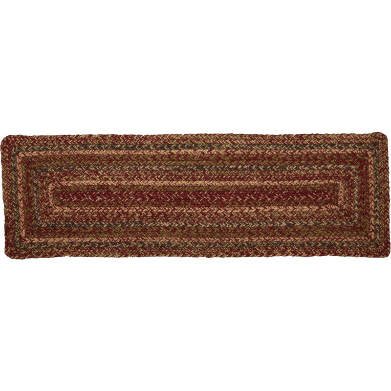 Tapis d'escalier Patrick Bourgogne / vert olive / naturel, Rectangulaire 8,5 po x 2 pi 3 po