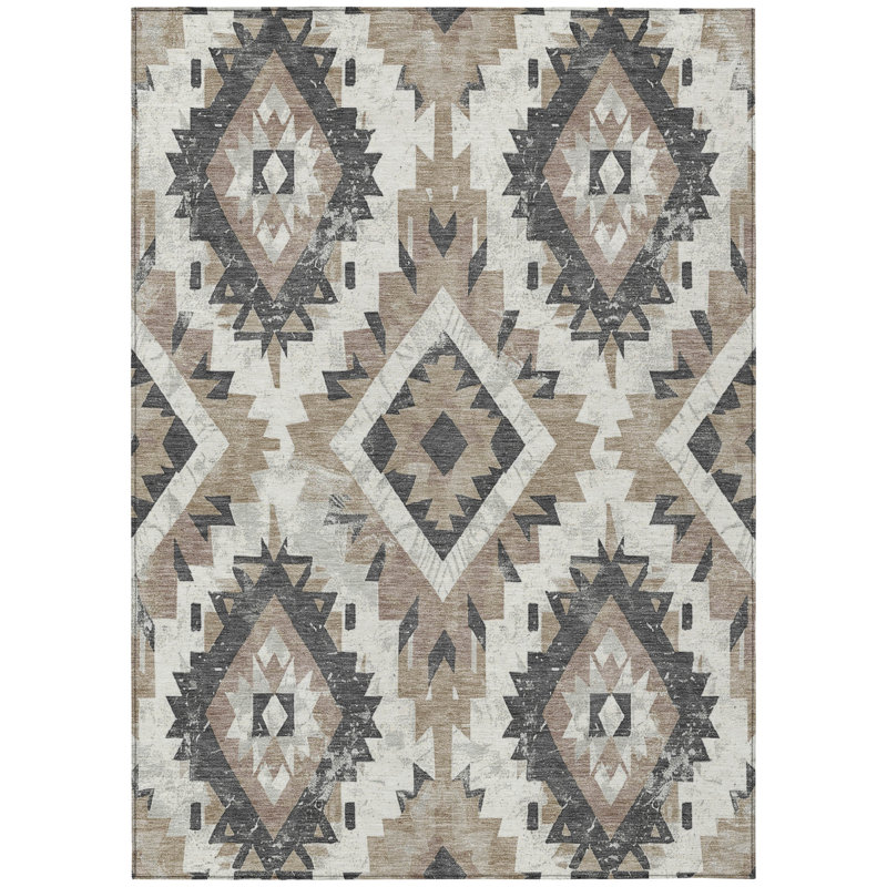 Machine Washable Indoor/Outdoor Xhevrie Taupe Rug, Rectangle 8' x 10'