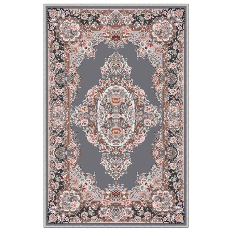 Tapis rose / gris / noir rectangulaire en polyester tissé à la machine 5 pi 3 po x 7 pi 7 po Matteson