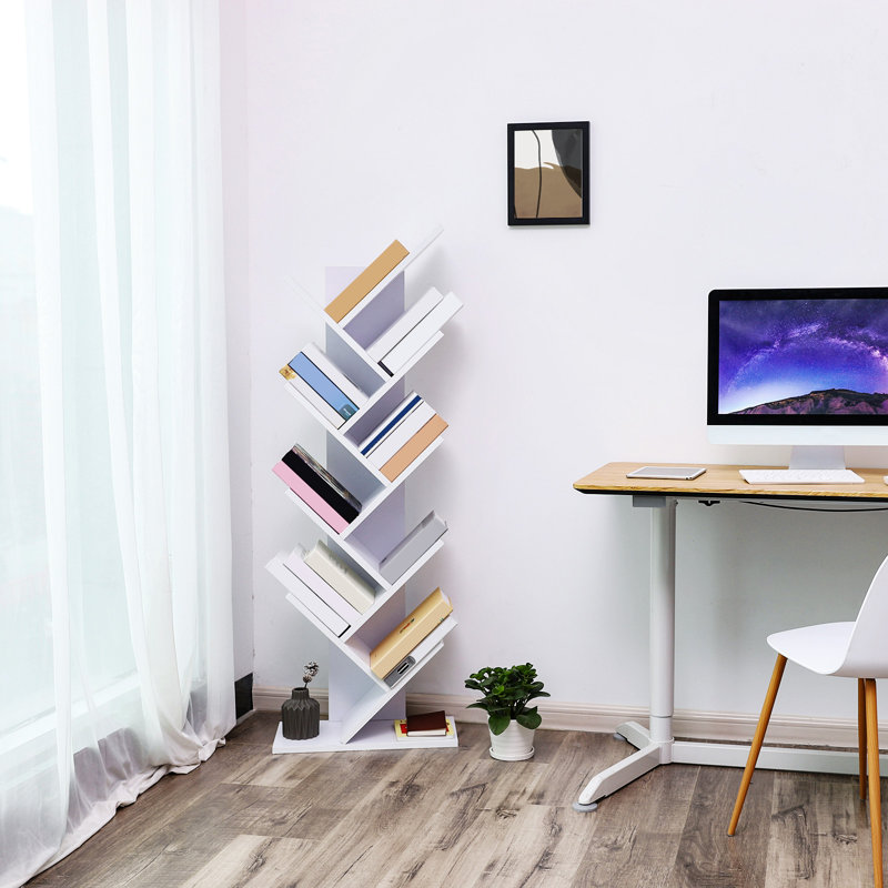 Trivette Geometric Bookcase, 55.7" H x 20" W x 11" D, Cloud White