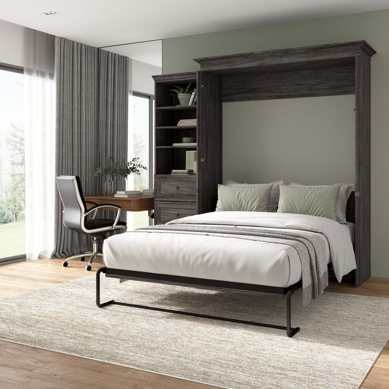 Grand lit escamotable avec rangement Alvaretta, Noyer gris