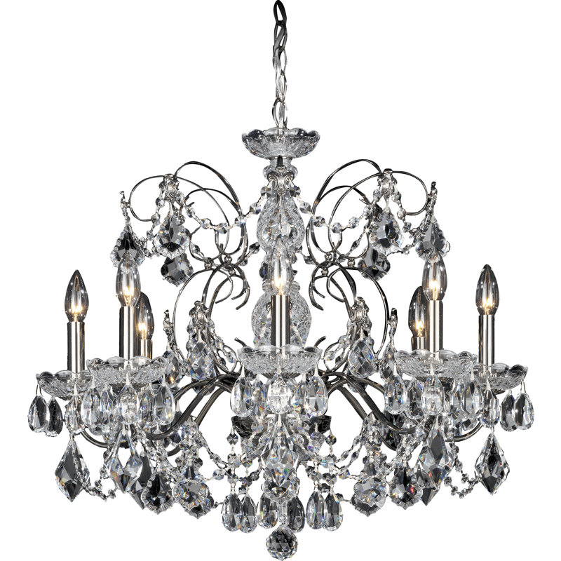 Century 8 - Light Candle Style Crystal Chandelier, Black pearl, Heritage Handcut Crystal Clear