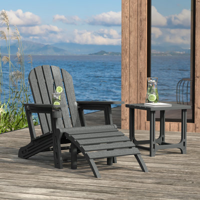 Outdoor Poly 3-Piece Set Adirondack Chair With Ottoman And Side Table