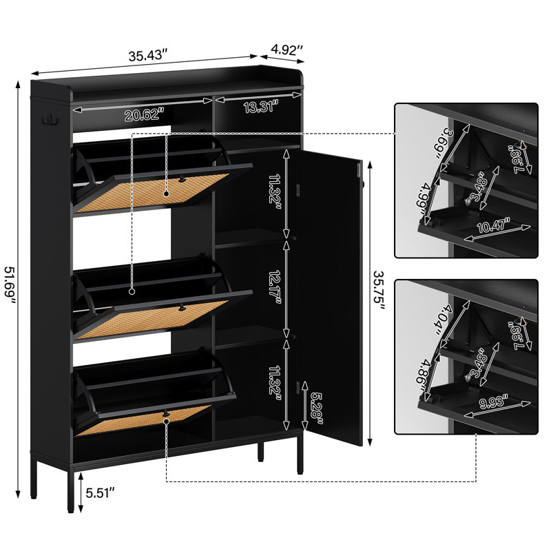 28 Pair Shoe Storage Cabinet, Black