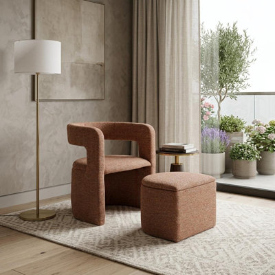  Fauteuil brun rembourré avec repose-pieds