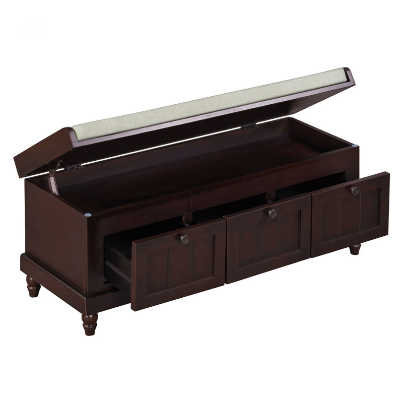 Classic Shoe Bench With Cushion And Three Drawers, Fluted Entryway Storage For Living Room, Hallways, And Entryway, Espresso