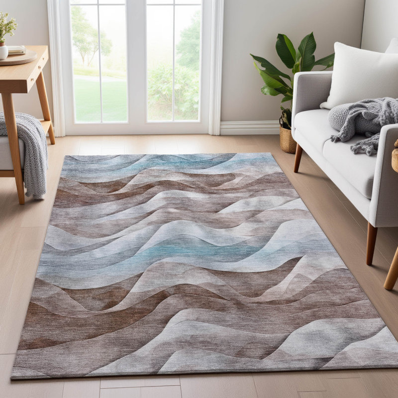 Premium Machine Washable Harjo AMF1619 Waves Rug, Rectangle 10' x 14'