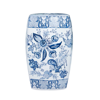 Floral patterned square ceramic stool