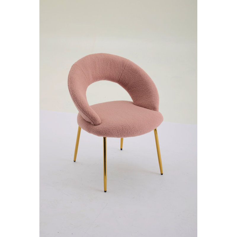 Meshea Dining Chair with Sleek Metal Legs, Light Pink Teddy, 1