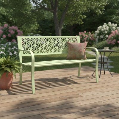Banc de jardin extérieur en métal avec dossier floral pour la cour, le jardin et le porche