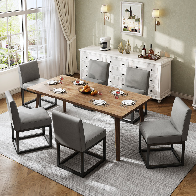  Chaises de salle à manger rembourrées en lin 19 po H avec structure en métal, gris, Gris