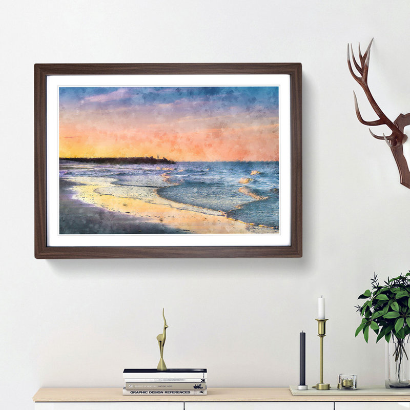 Fishing in Cape Cod - Picture Frame Graphic Art Print, 62cm H x 87cm W x 2cm D, Walnut Framed