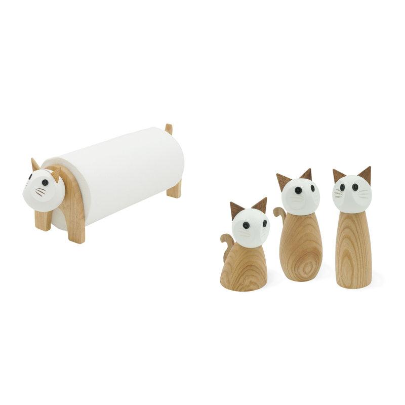 Cat-Shaped Wooden Salt and Pepper Mill Grinder