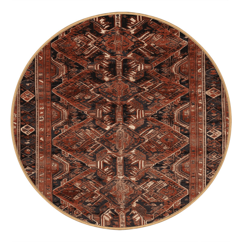 Machine Washable Persian Brown Area Rug, Round 6'