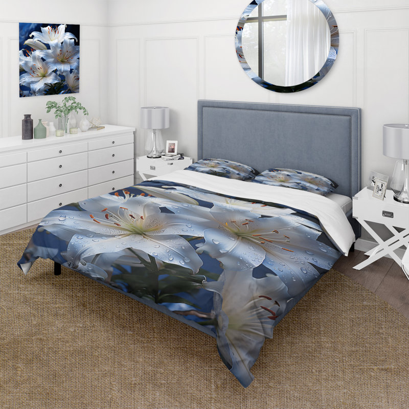 Fleurs, sérénité en blanc - ensemble de housse de couette floral - microfibre de polyester