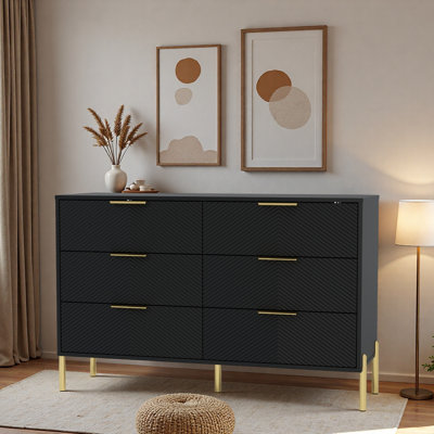 Modern 6-Drawer Dresser, Wide Wooden Chest of Drawers with Large Storage